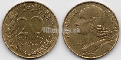 монета Франция 20 сантимов 1982 год