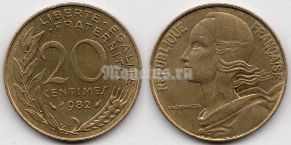 монета Франция 20 сантимов 1982 год