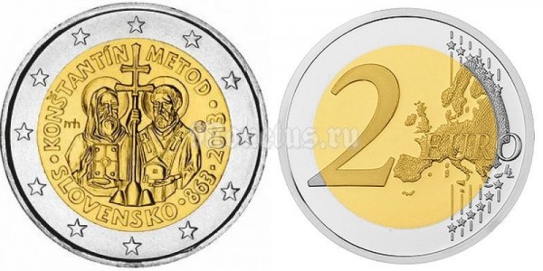монета Словакия 2 евро 2013 год Кирилл и Мефодий