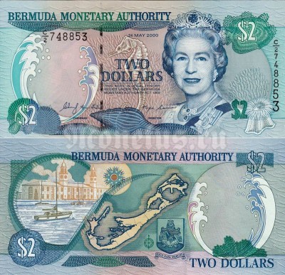 банкнота Бермудские острова 2 доллара 2000 год