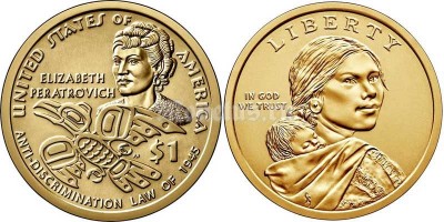 монета США 1 доллар 2020 год, Сакагавея. Закон о борьбе с дискриминацией - Элизабет Ператрович