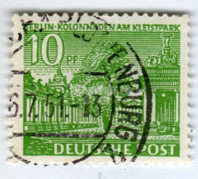 марка Западный Берлин 10 пфенниг "Colonnade at the Kleistpark, Schöneberg" 1949 год Гашение