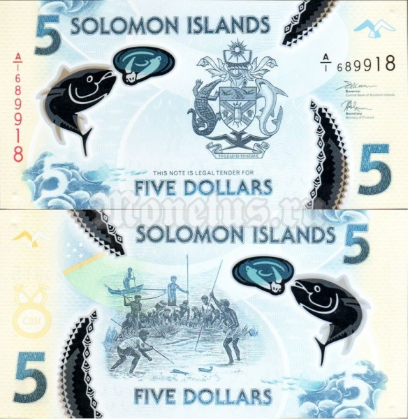 банкнота Соломоновы острова 5 долларов 2019 год, пластик