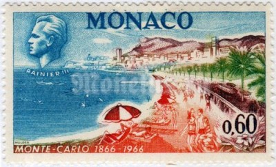 марка Монако 0,60 франка "Beach promenade of Monte Carlo, Prince Rainier III" 1966 год