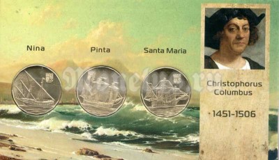 Гуанахани набор из 3-х монет 3 доллара 2020 год - Корабли Христофора Колумба, в буклете
