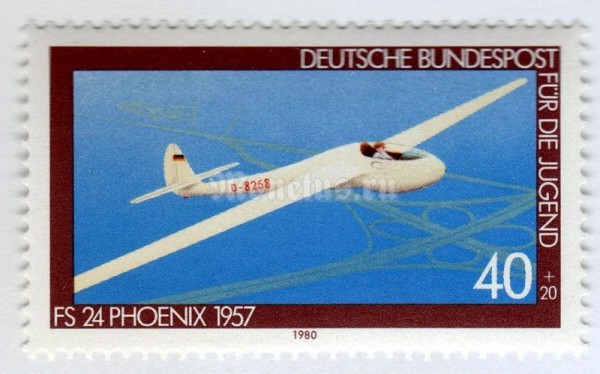 марка ФРГ 40+20 пфенниг "Phoenix FS 24 Glider (1957)" 1980 год
