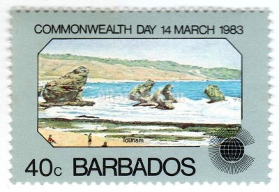 марка Барбадос 40 центов "Beach" 1983 год