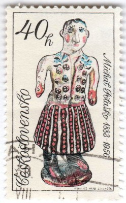 марка Чехословакия 40 геллер "Woman in folk costume by Michal Polasko" 1978 год Гашение