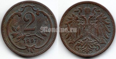 монета Австрия 2 геллера 1897 год