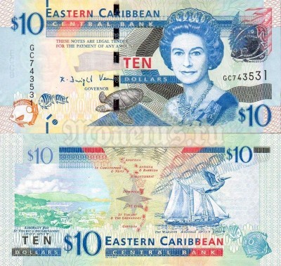 банкнота Восточные Карибы 10 долларов 2012 год