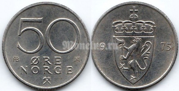 монета Норвегия 50 эре 1975 год