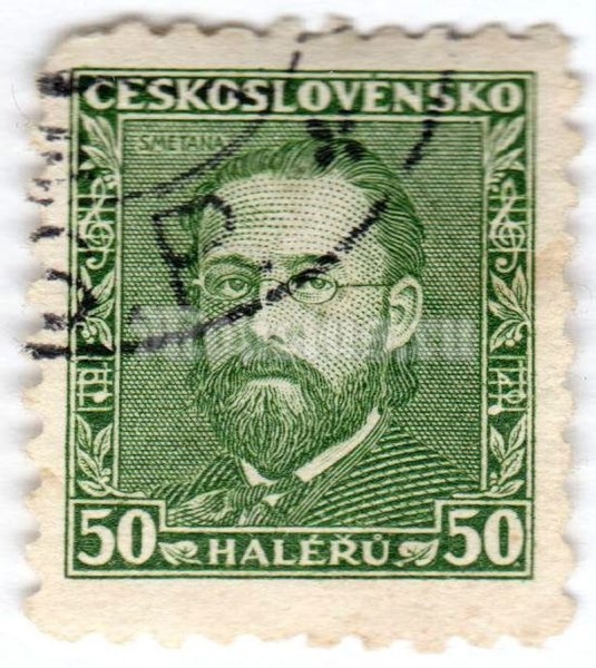 марка Чехословакия 50 геллер "Bedřich Smetana (1824-1884), composer" 1945 год Гашение
