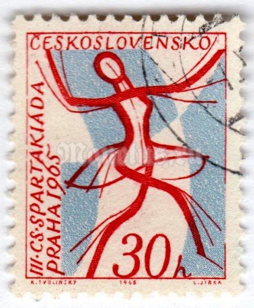 марка Чехословакия 30 геллер "3rd National Spartakiad" 1965 год Гашение