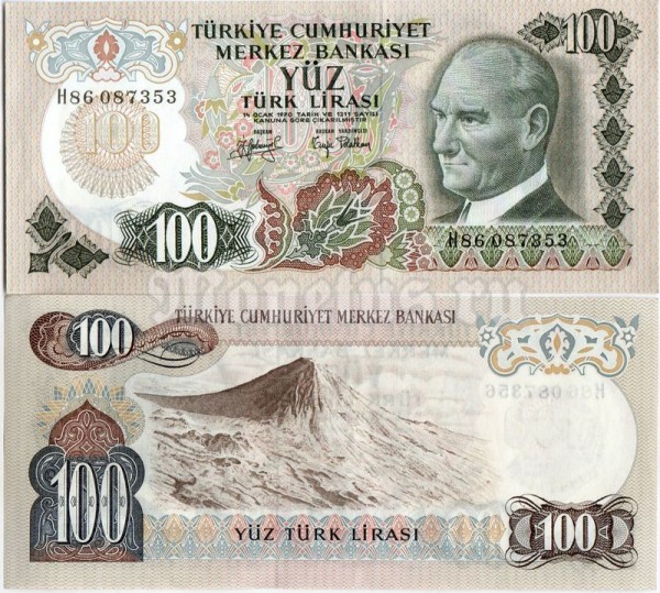 Банкнота Турция 100 лир 1970 (1972) год