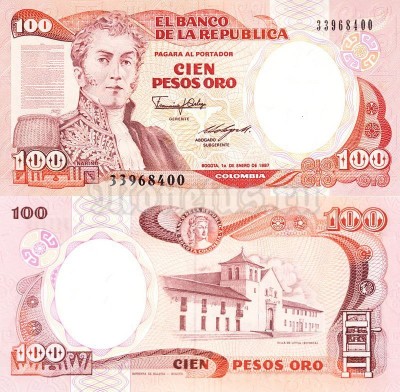 бона Колумбия 100 песо 1989 год