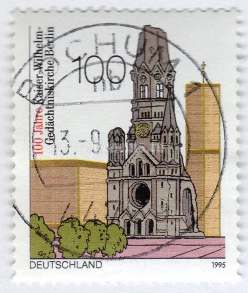 марка ФРГ 100 пфенниг "Kaiser Wilhelm Gedächtniskirche, Berlin" 1995 год Гашение