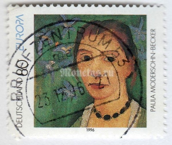 марка ФРГ 100 пфенниг "Self-portrait, by Paula Modersohn-Becker (1876-1907)" 1996 год Гашение