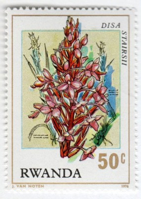 марка Руанда 50 сантим "Цветы" 1974 год