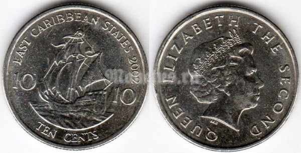 монета Восточные Карибы 10 центов 2002 год