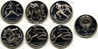 Олимпиада в Барселоне набор из 6-ти монет 1991 год PROOF в банковских запайках