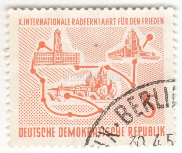 марка ГДР 5 пфенниг "Peace cycling" 1957 год Гашение