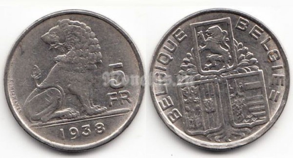 Монета Бельгия 5 франков 1938 год