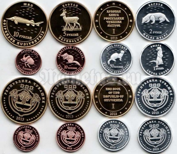 Чувашская республика набор из 8-ми монетовидных жетонов 2013 года серии "Красная книга Чувашии" животные