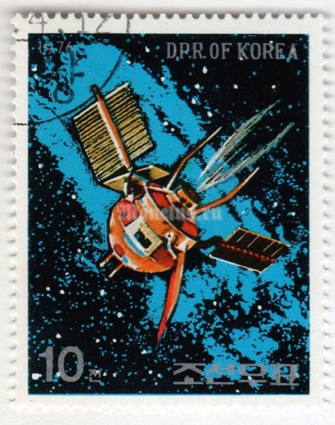 марка Северная Корея 10 чон "Communications Satellite" 1976 год Гашение