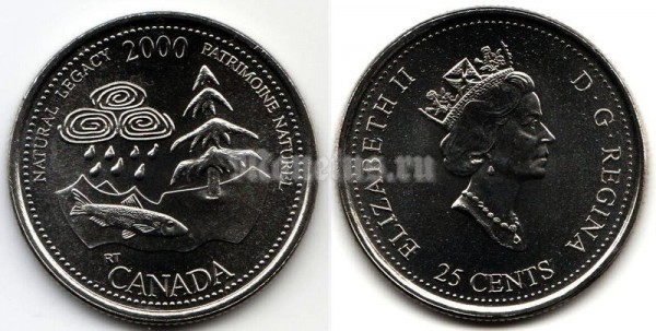 Монета Канада 25 центов 2000 год Серия Миллениум - Природное наследие