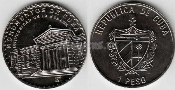 монета Куба 1 песо 2004 год монументы Кубы - Гаванский университет