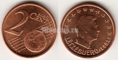 монета Люксембург 2 евро цента 2002 год