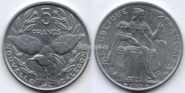 монета Новая Каледония 5 франков 2002 год