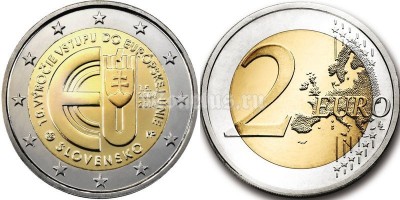 монета Словакия 2 евро 2014 год 10 лет вступлению Республики Словакия в Евросоюз