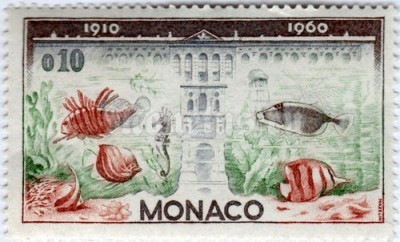 марка Монако 0,10 франка "Fish of the Sea Aquarium" 1960 год