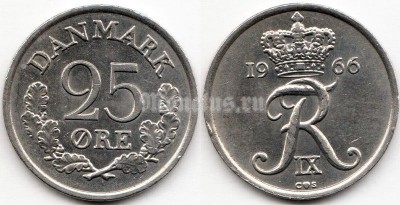 монета Дания 25 эре 1966 год