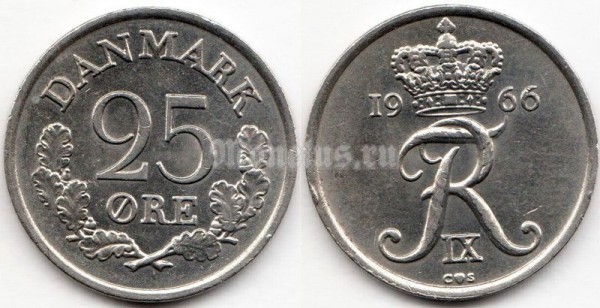 монета Дания 25 эре 1966 год