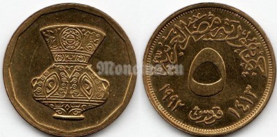 монета Египет 5 пиастров 1992 год