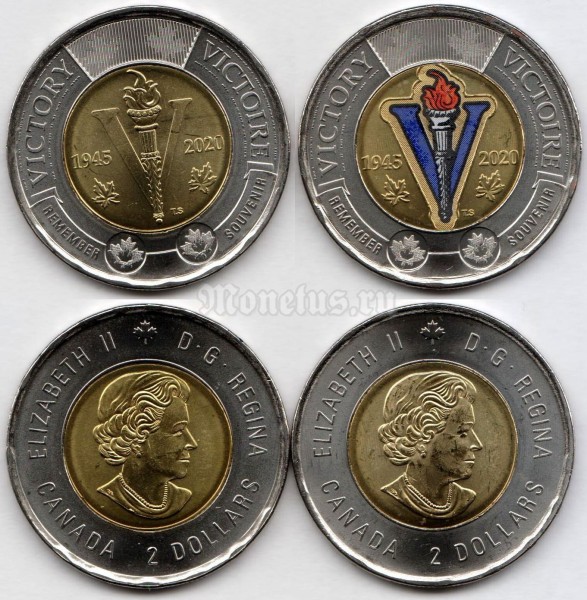 Канада набор из 2-х монет 2 доллара 2020 год - 75 лет победе во Второй Мировой войне