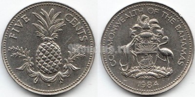 монета Багамы 5 центов 1984 год