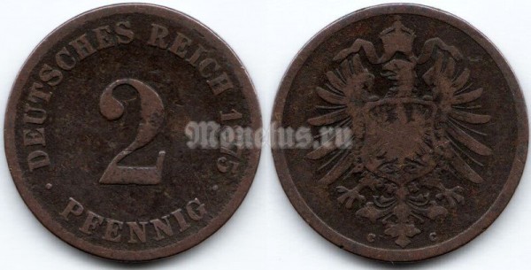 монета Германия 2 пфеннига 1875 год C