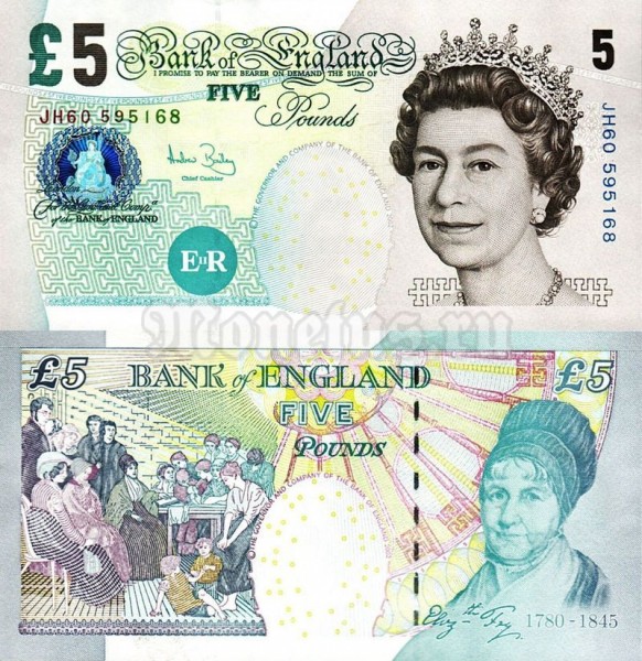 банкнота Великобритания 5 фунтов 2002 (2002-2012) год