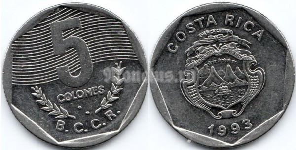 монета Коста-Рика 5 колонов 1993 год