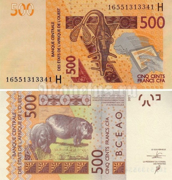 бона Западная Африка 500 франков 2012 год (Буква Н - Нигер)