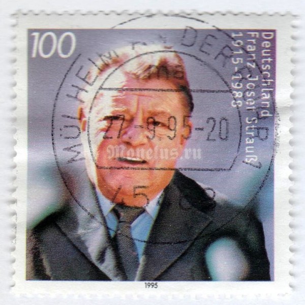 марка ФРГ 100 пфенниг "Franz Josef Strauß (1915-1988), politician" 1995 год Гашение