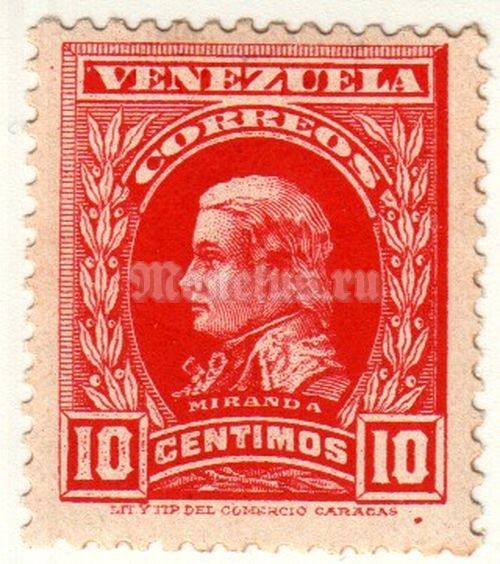 марка Венесуэла 10 сентимо 1911 год Миранда