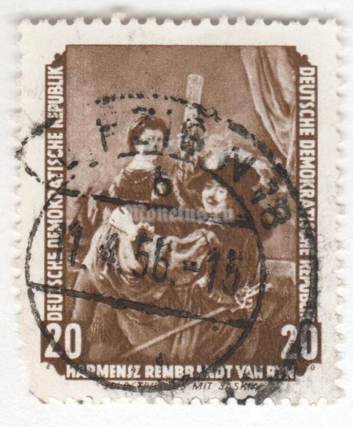 марка ГДР 20 пфенниг "Rembrandt" 1955 год Гашение