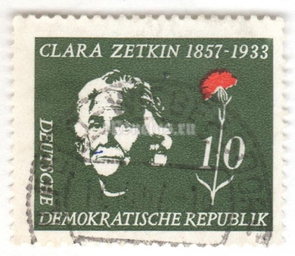 марка ГДР 10 пфенниг "Zetkin, Clara" 1957 год Гашение