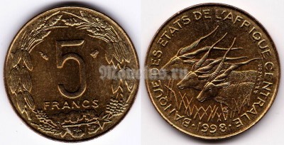 монета Центральная Африка 5 франков 1998 год