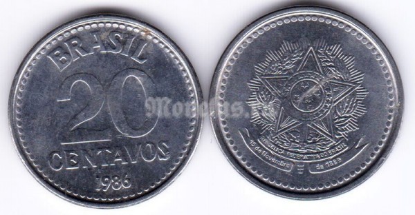 монета Бразилия 20 сентаво 1986 год