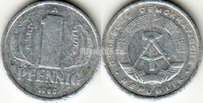 Монета Германия 1 пфенниг 1980 год